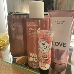 Victoria's Secret Pink Body Mist and Love Fragrance Lotion Set w/ Lancôme pouch